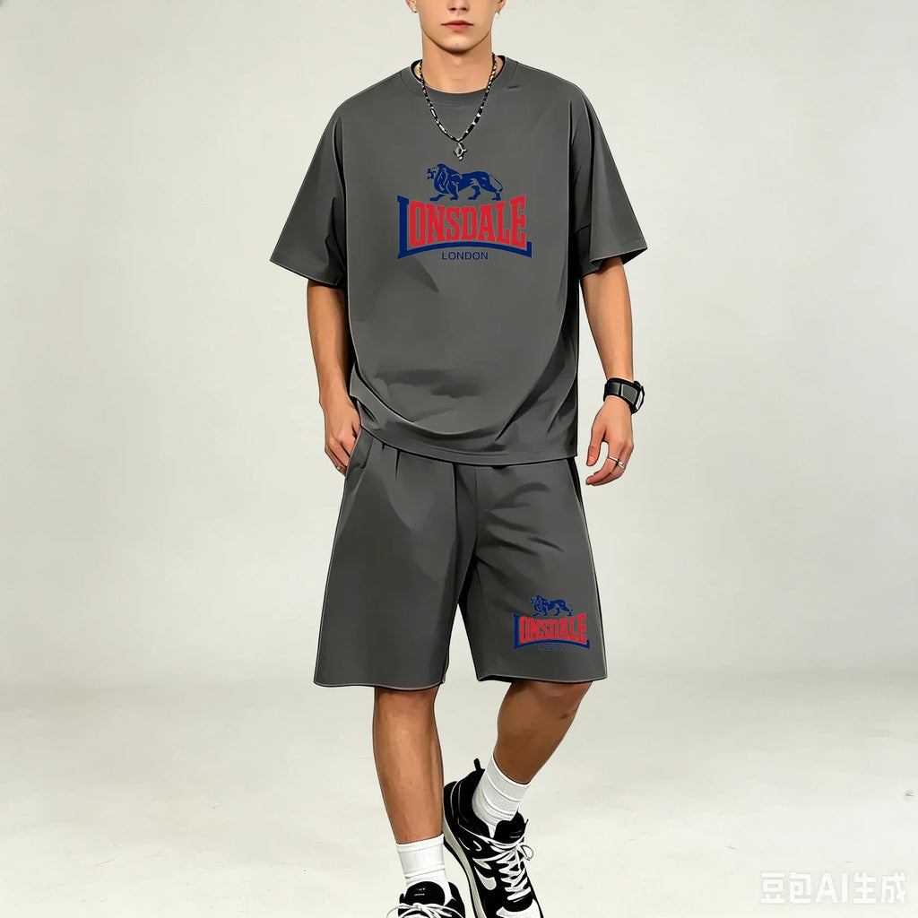 Men T‑Shirts Sets Daily‑Style 2‑Piece T‑Shirts Sets Printed Tops With Drawstring Shorts Quick‑Dry Breathable Casual‑Sport Outfit