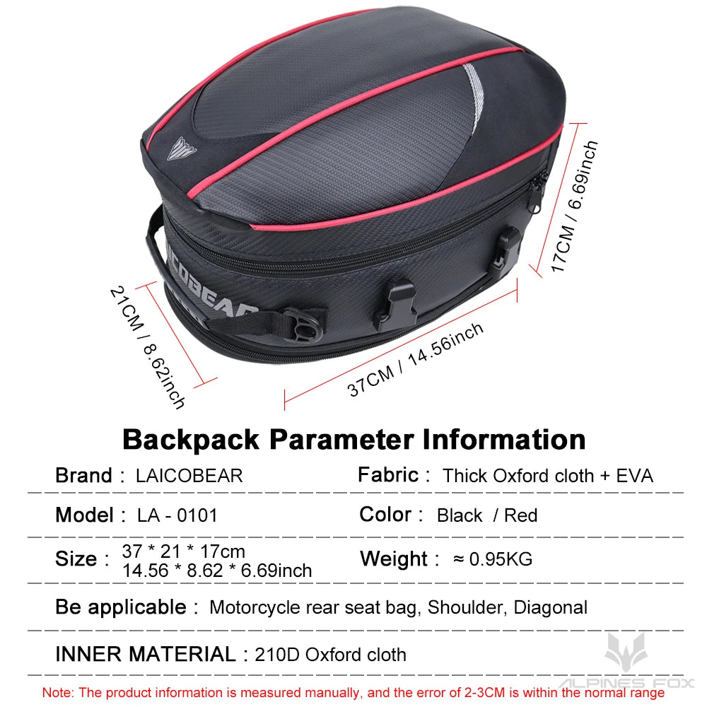 Motorcycle Tail Bag Black Motorbike Waterproof Tail Travel Rider Luggage Rear Back Seat Bag Large Capacity Saddle Bag