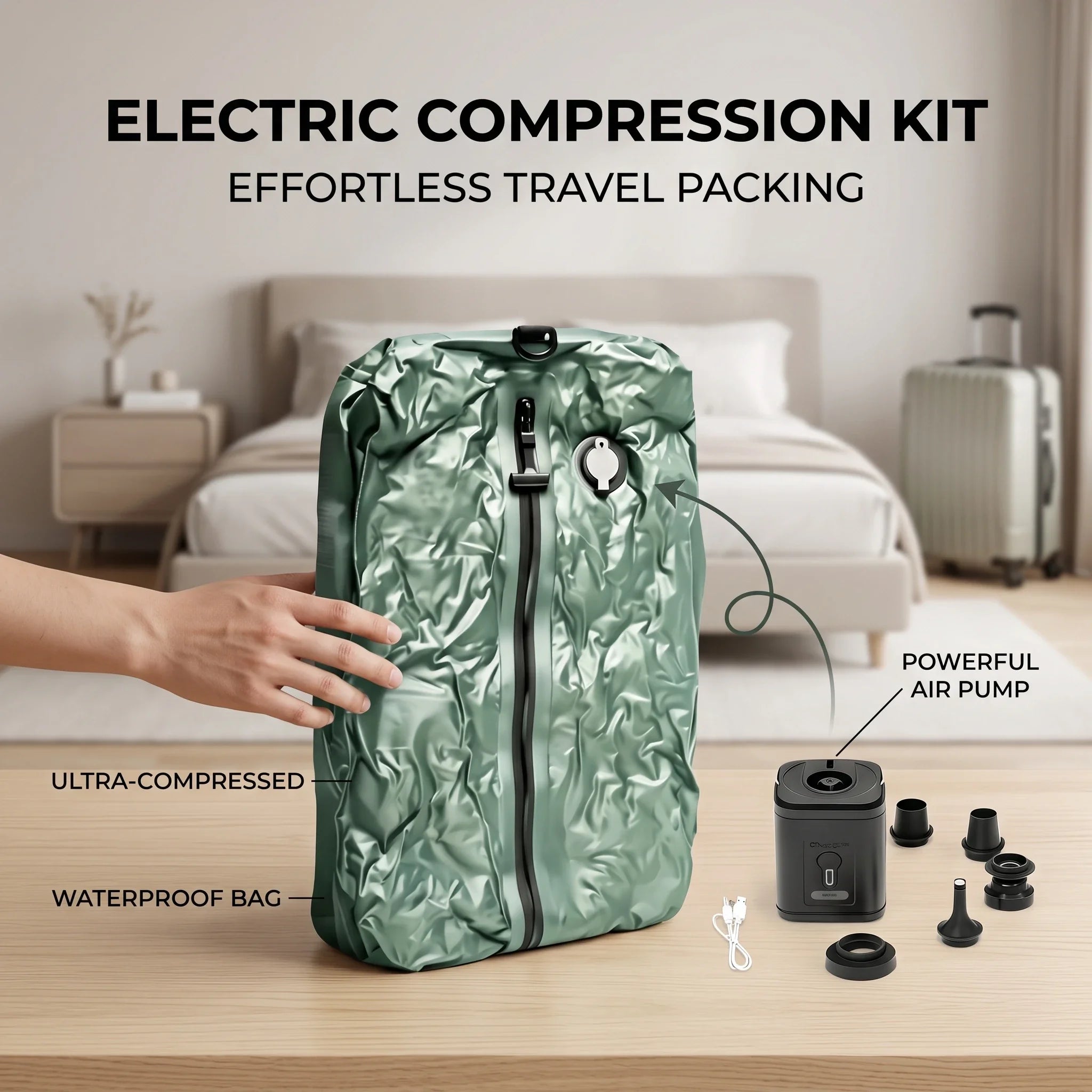 Organizers Storage Garment Bags Vacuum Compression Travel Set, USB Electric Pump 1200mAh Reusable Closet Wardrobe Space Saver