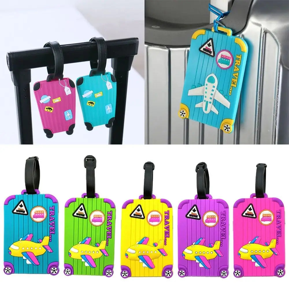 New PVC Luggage Tags Cartoon Airplane Anti-lost Baggage Label ID Address Travel Supplies Suitcase Tags