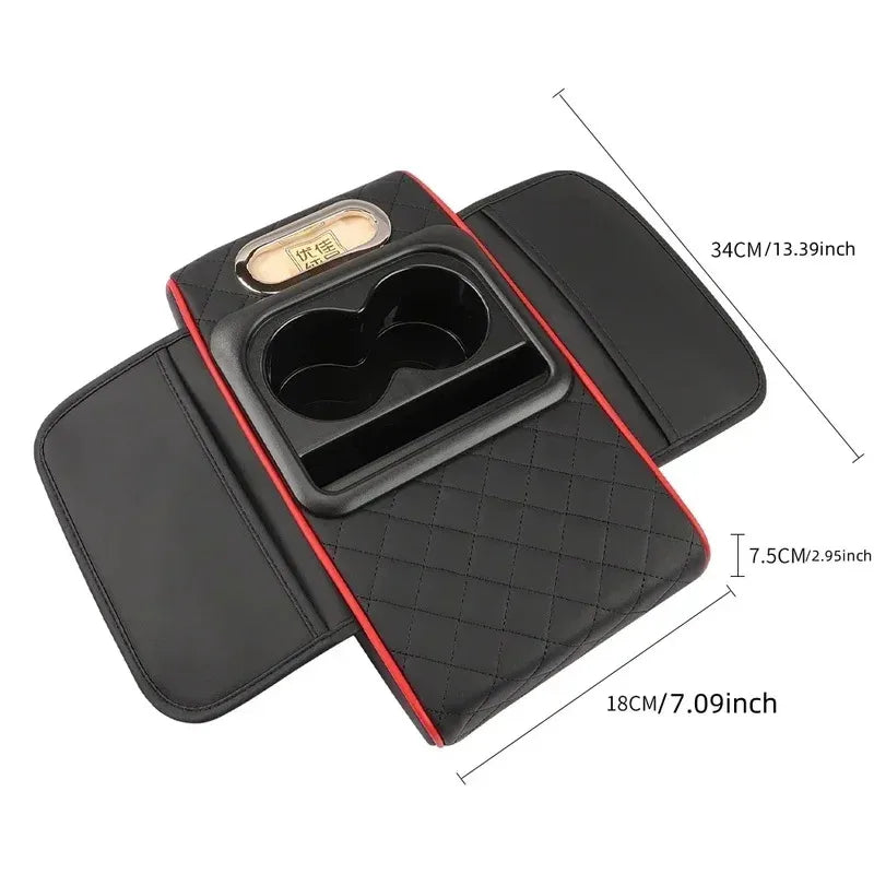 Car Armrest Storage Box, Car Center Console Organizer, Armrest Heightening Cushion with Cup Holder Armrest Storage Organizer Box