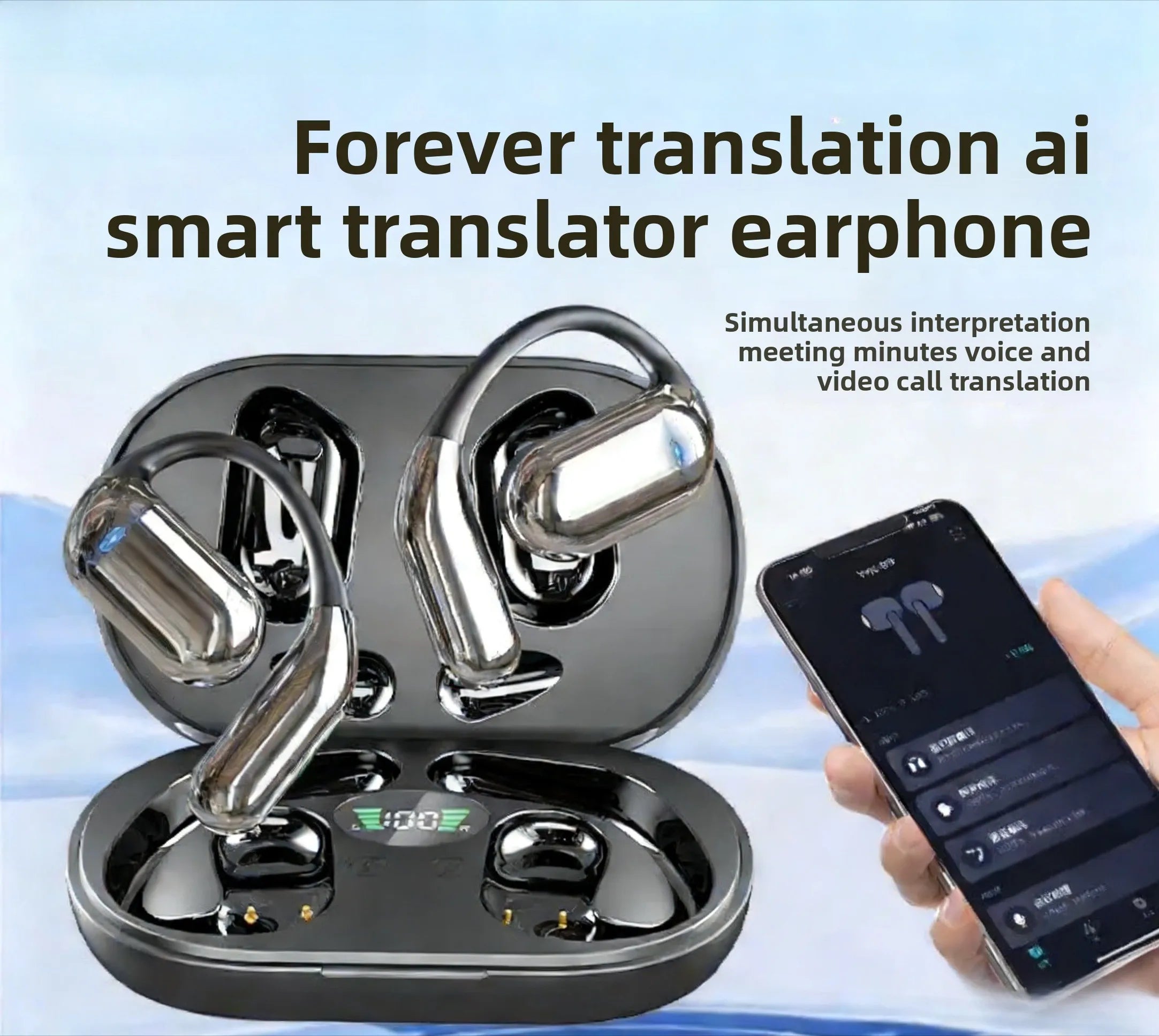 3-in-1 AI Translator Earbuds 144 Languages Noise Cancelling Bluetooth 5.3 Headset Instant Translator Smart Voice Real Time