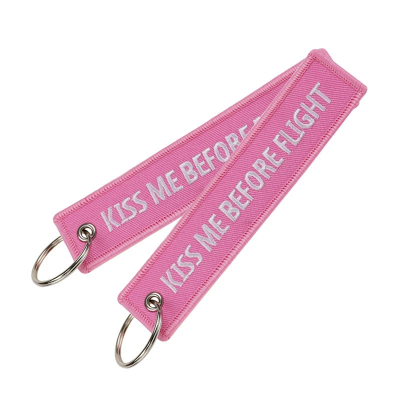 Kiss Me Before Flight Key Chain Label Embroidery Keychain with Metal Plane Key Chain for Aviation Gifts Car Keychains