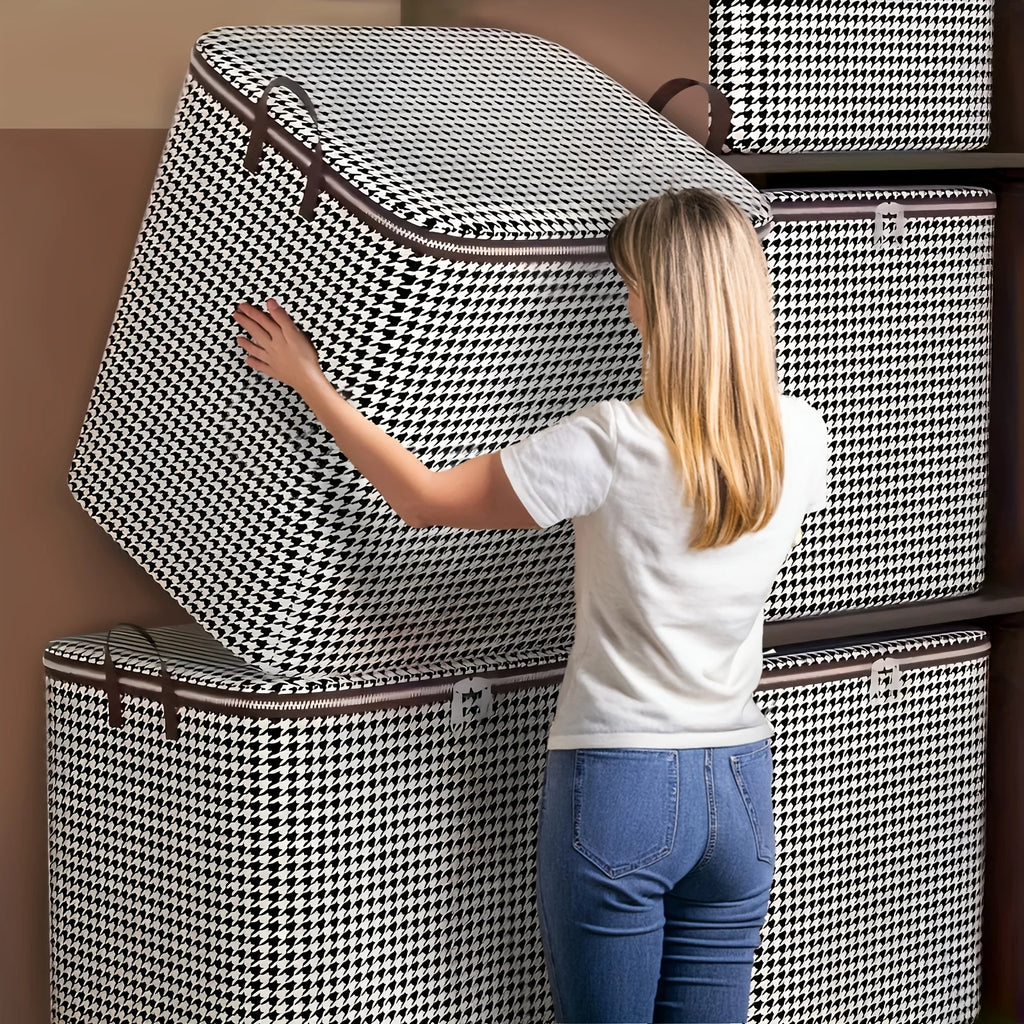 Houndstooth Storage Bag Large Capacity Folding Clothes Portable Wardrobe Sorting Clothes Storage Box With Handle For Bedding