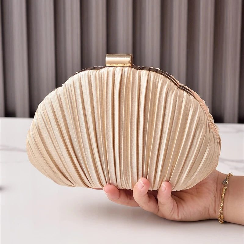Nesitu Shell Shape Women Make Up Cosmetic Evening Shoulder Messenger Clutch Bag Phone Purse Handbag Golden Green Pink M88259