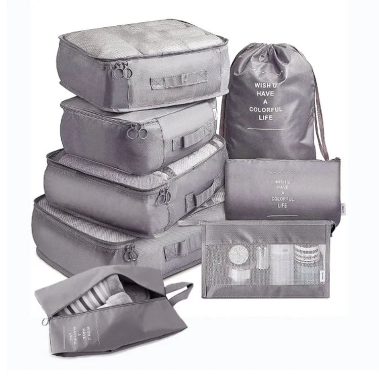 8Pcs Travel Organizer Storage Bags Wardrobe Cube Suitcase Packing Cubes Set Storages Luggage Clothes Shoe Pouch Folding