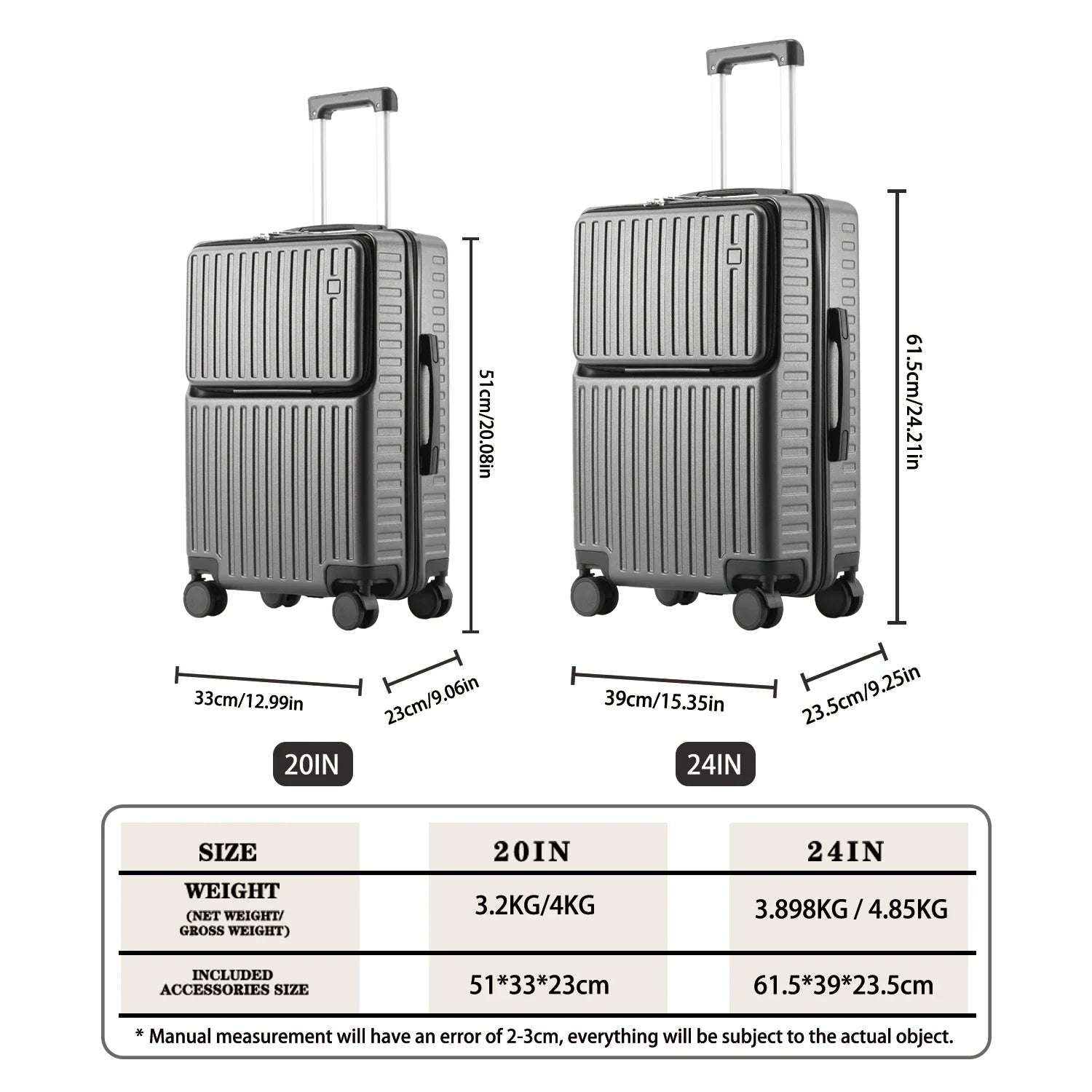 Front-Opening Carry-On Luggage Hidden Phone Holder Wet/Dry Compartment 20" ABS+PC Multi-functional Suitcase Cup Holder Side Hook