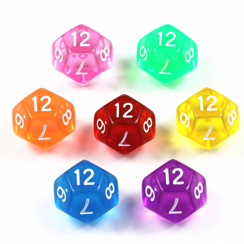 10Pcs 12 Sided Transparent Color Dice Set, Plastic D12 for Role Playing Board Games - Gaming Accessories