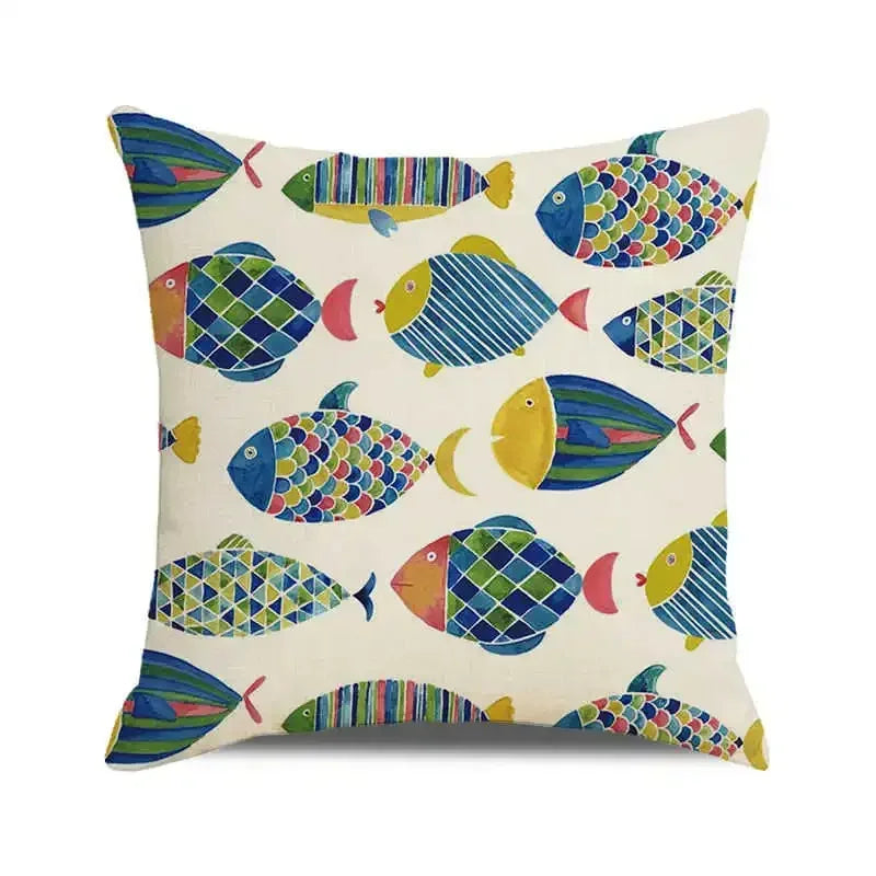 Ocean breeze and small fish pattern Double-sided Printed pillow cover Short plush Suitable living room sofas throw cushion cover