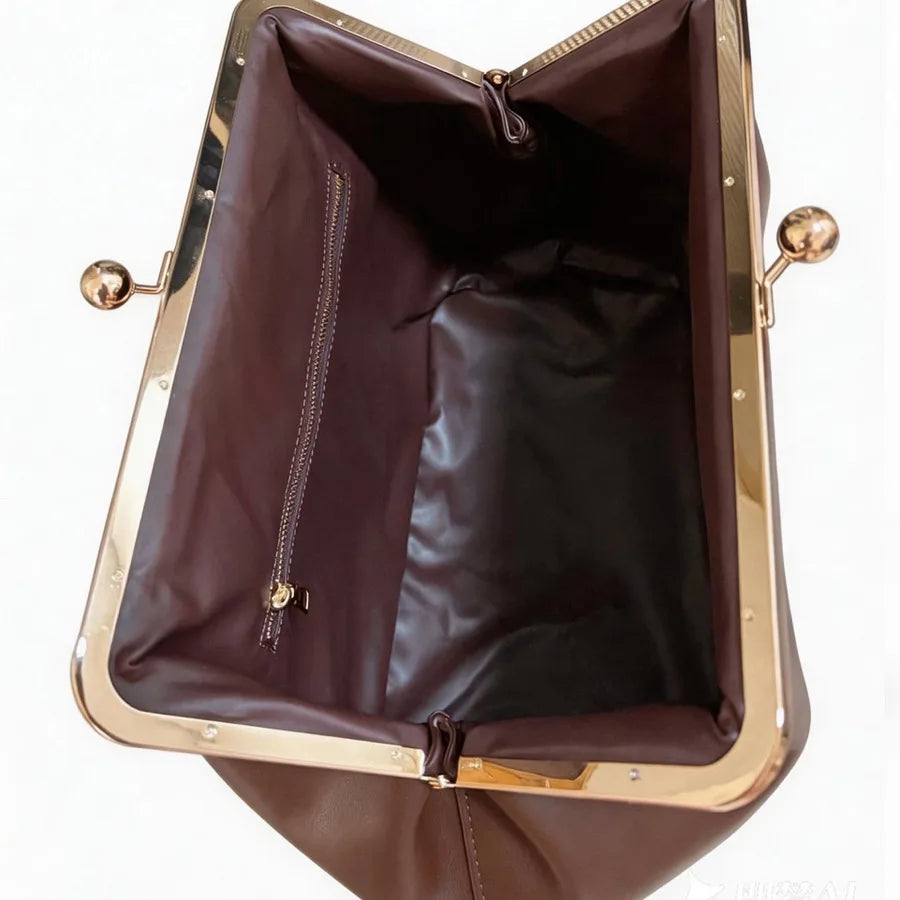 Fashion Large Kisslock Clip Shell Clutch Bag  Designer Women Handbags Luxury Soft Pu Leather Shoulder Bags Elegant Party Bag2026