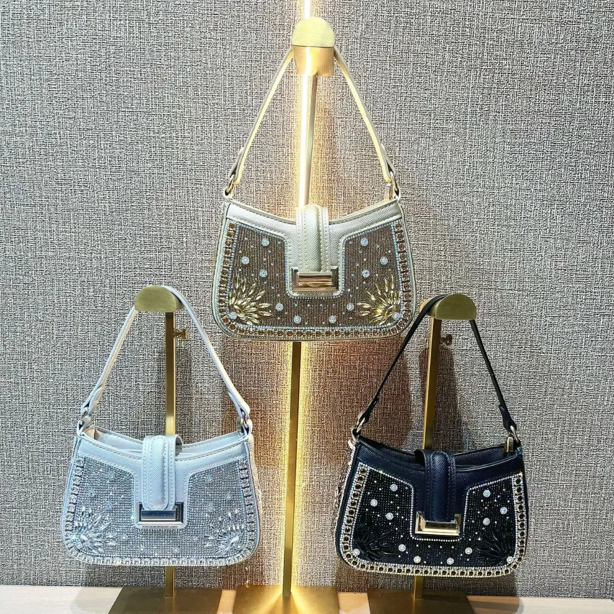 Fashionable Sequin Knotted Handbag Pu Material Dinner Bag Hot Diamond Rhinestone Handbag Chain Crossbody Clutch Bag