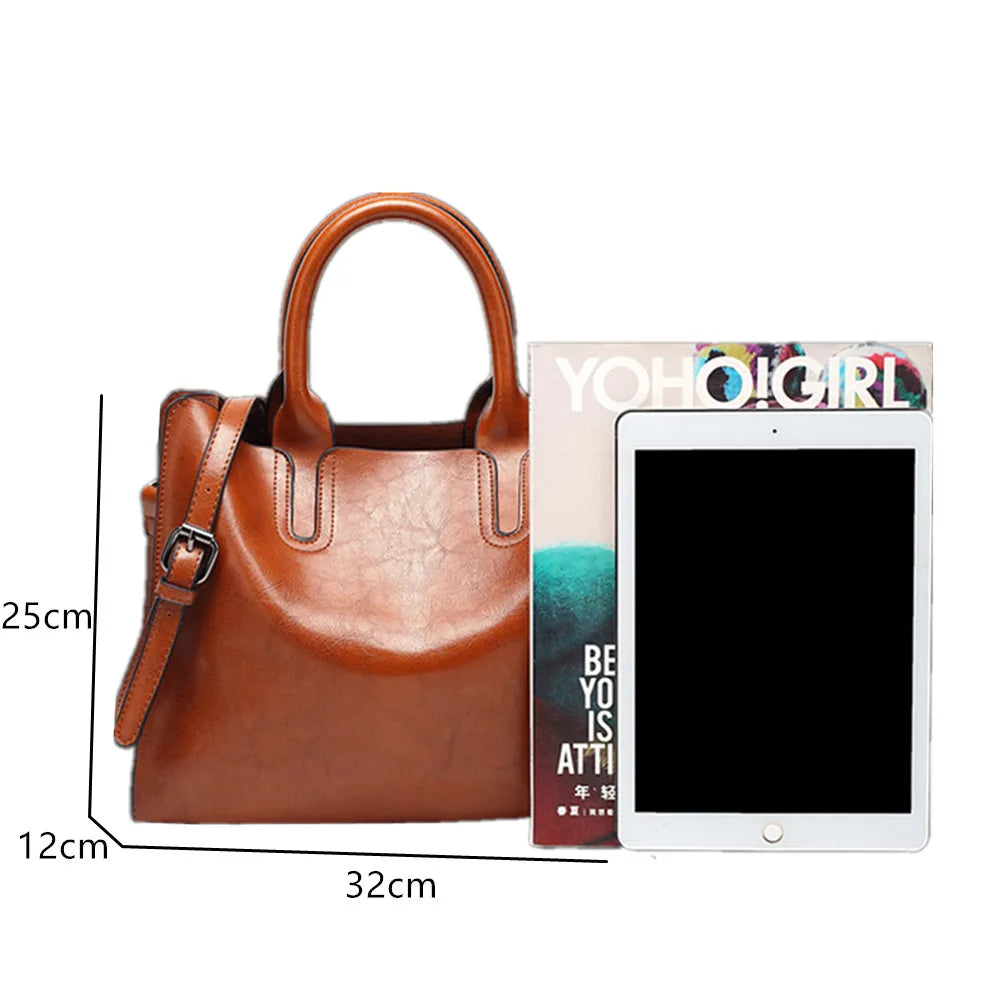Vintage OIL SKIN pu Leather Casual Crossbody Bag women Big bags High Quality Tote Women's Handbags Shoulder Messenger Bags sac
