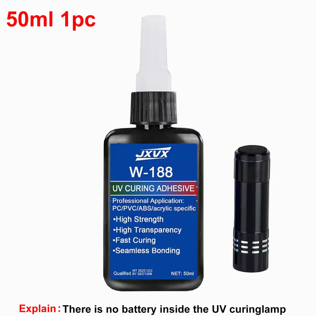 JXVX 1-3PCS New 50ml Strong UV W188 Adhesive, UV Curing Adhesive for Glass, Glass and Metal, ABS Bonding, UV Curing Lamp Welding