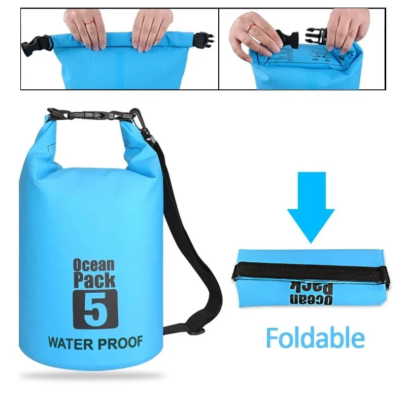 500D PVC Waterproof Dry Bag Sling Backpack Roll Top Storage Sack for Kayaking Rafting Hiking Fishing Boating Outdoor Gear