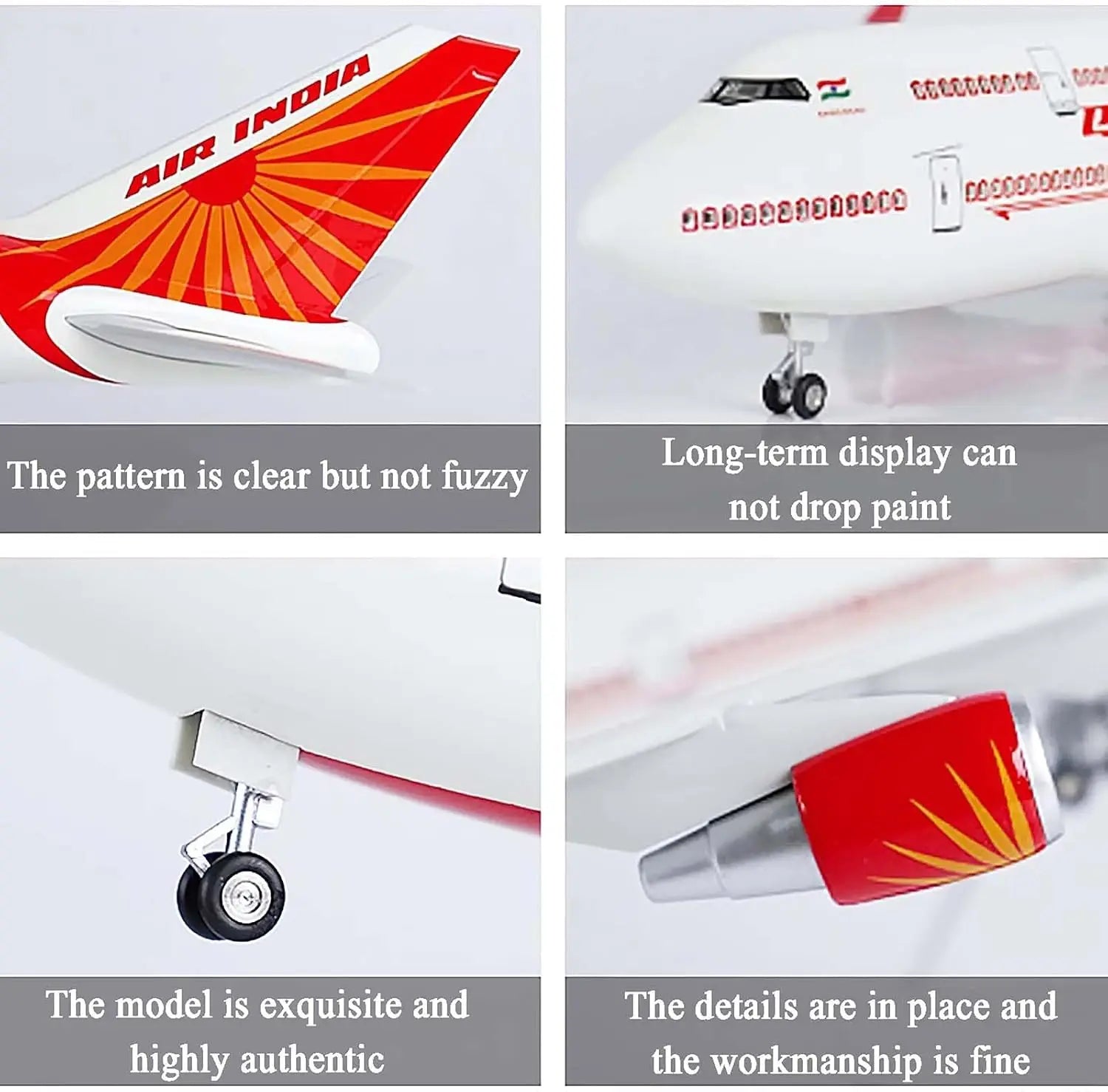 47cm Scale Airplanes India Airlines B747 Aircraft Model Resin Diecast Assemble Plane  With LED Lights Wheel Landing Gear