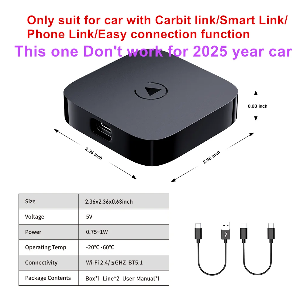 CARABC Carbitlink to Wireless CarPlay Car Navigation Smart Car Carbit Link For Baic X55 Geely Jetour Changan Chery DongFeng