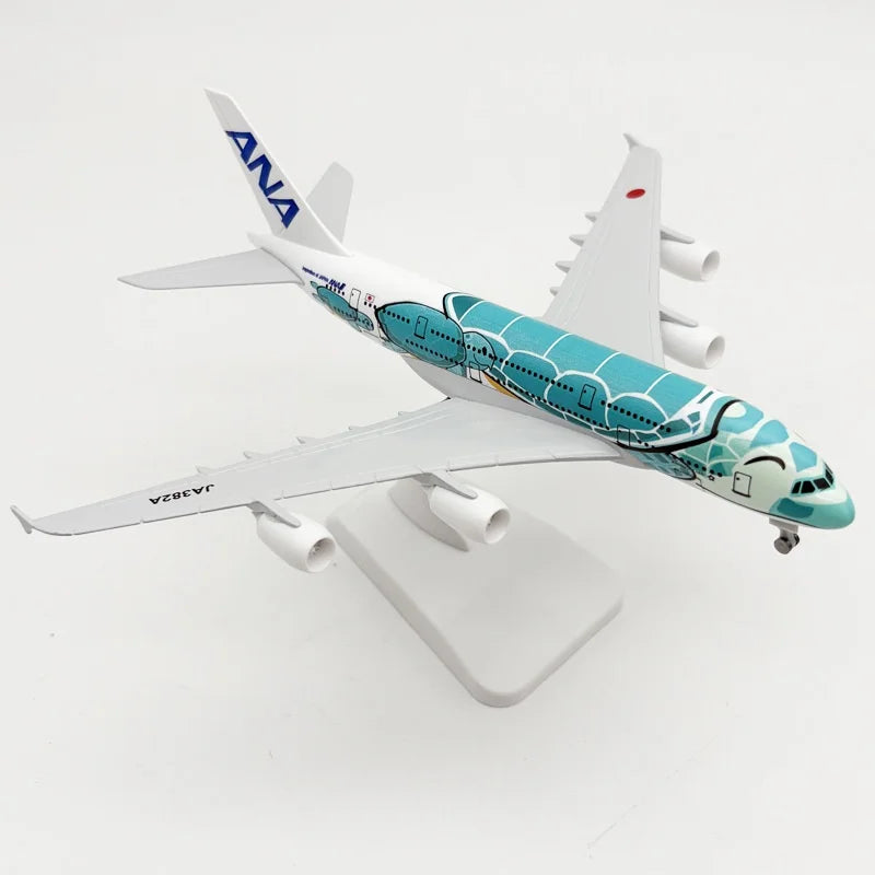 20cm Japan ANA Airlines Series A380 Sea Turtle Simulated Aircraft Model 1:400 Scale Alloy Diecast Airplane Kids Toys With Wheel
