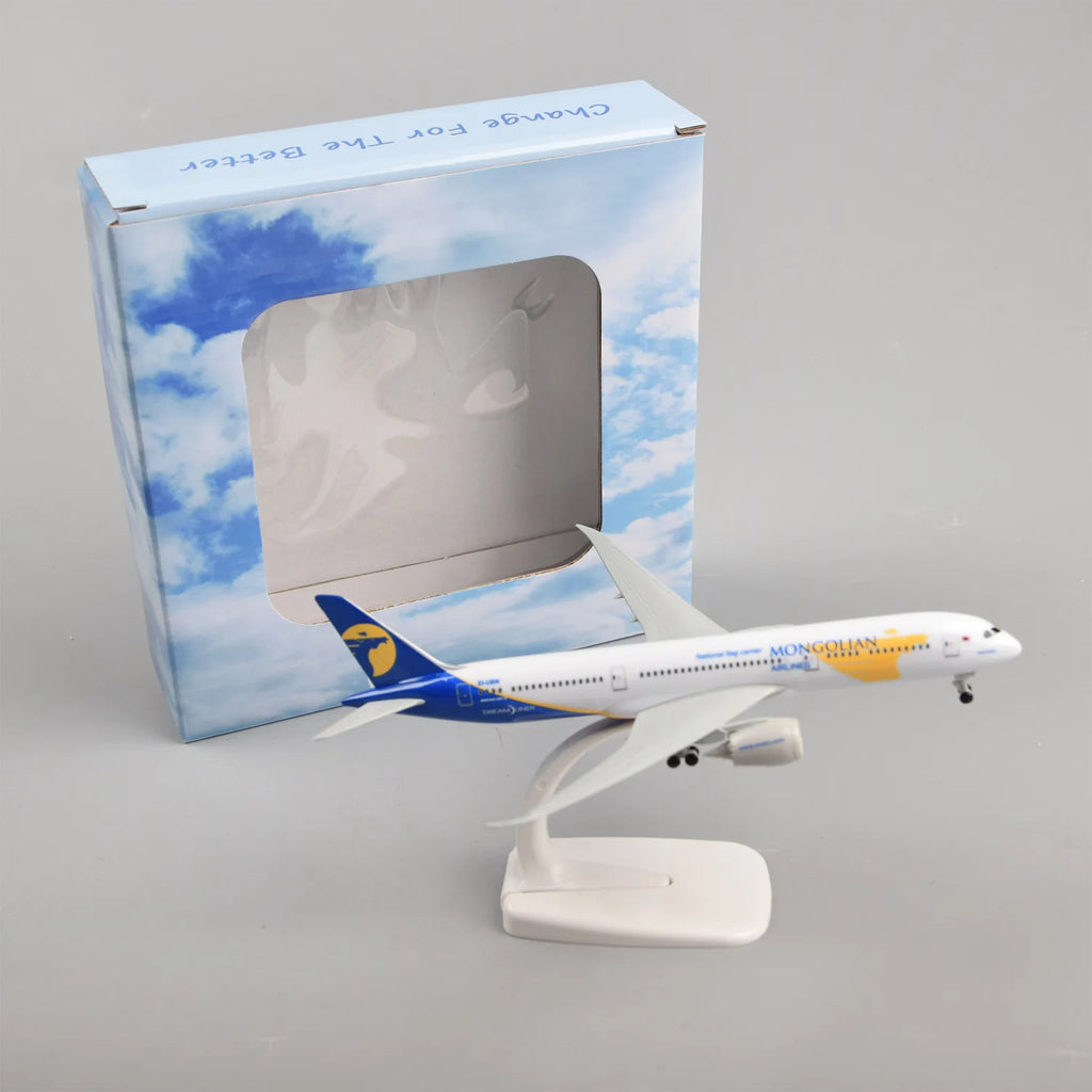 20cm Mongolian B787 Diecast Metal Toy Airplane Model Kit with Landing Gear Wheels for Collections Display or Boys Gift
