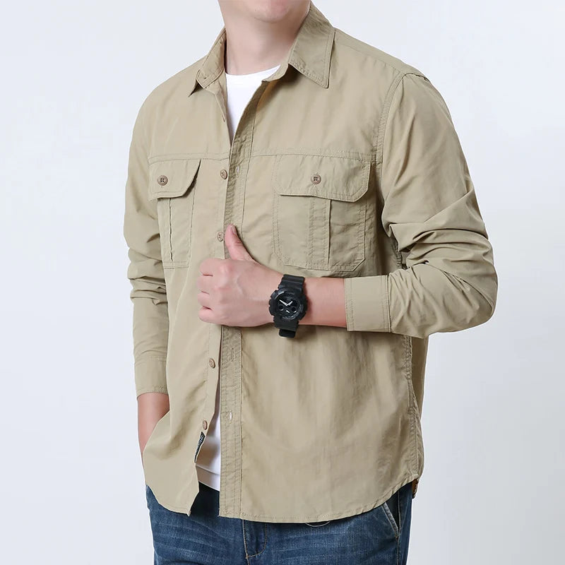 New UPF 50+ Sun Protection Fishing Shirts Back Mesh Men's Quick Dry Long Sleeve Hiking Shirts Mesh Breathable Work Cargo Shirts