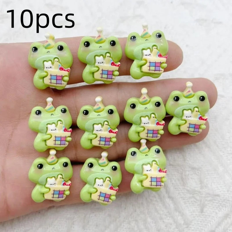 10pcs Cartoon Frog Set Resin DIY Jewelry Accessories Phone Case Water Cup Refrigerator Patch Hair Clip Hair Accessories Material