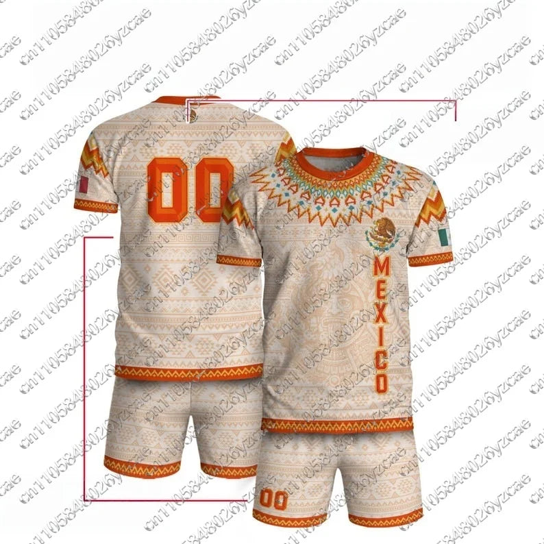 Mexico Football Jersey National Flag Print Soccer Shirt Breathable and Quick DryingTeam Kit T-shirt Shorts Set for Men and Women