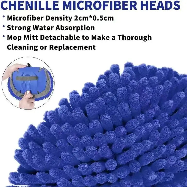 Car Wash Brush Kit, 67'' Long Handle Chenille Microfiber Mop Mitt Scratch-Free Detailing Cleaning Tool for Car RV Truck Boat