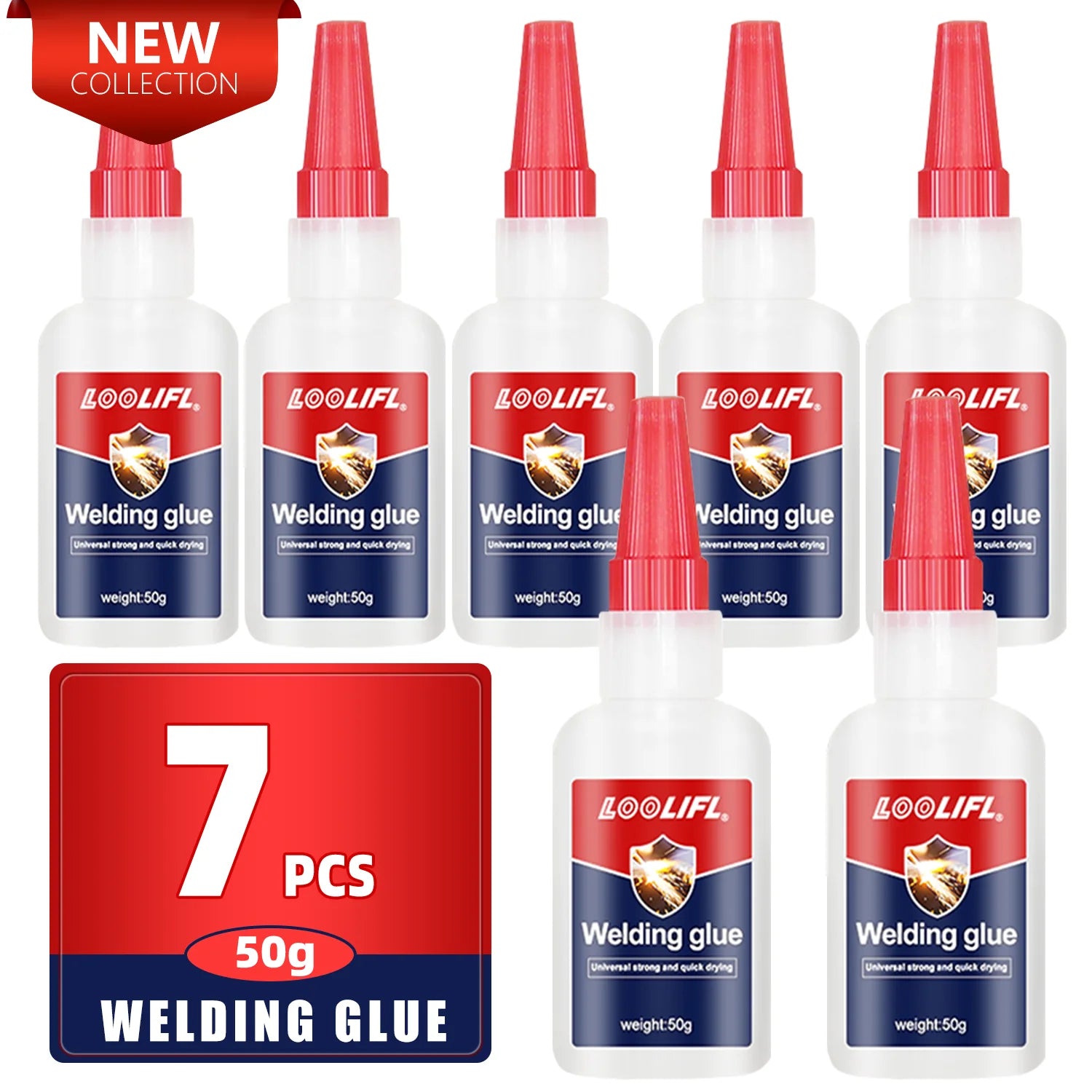 LOOLIFL 7PCS 50ml Super glue High Strength Quick-drying Cyanoacrylate Adhesive for leather, rubber, wood, Metal Liquid glue 20g