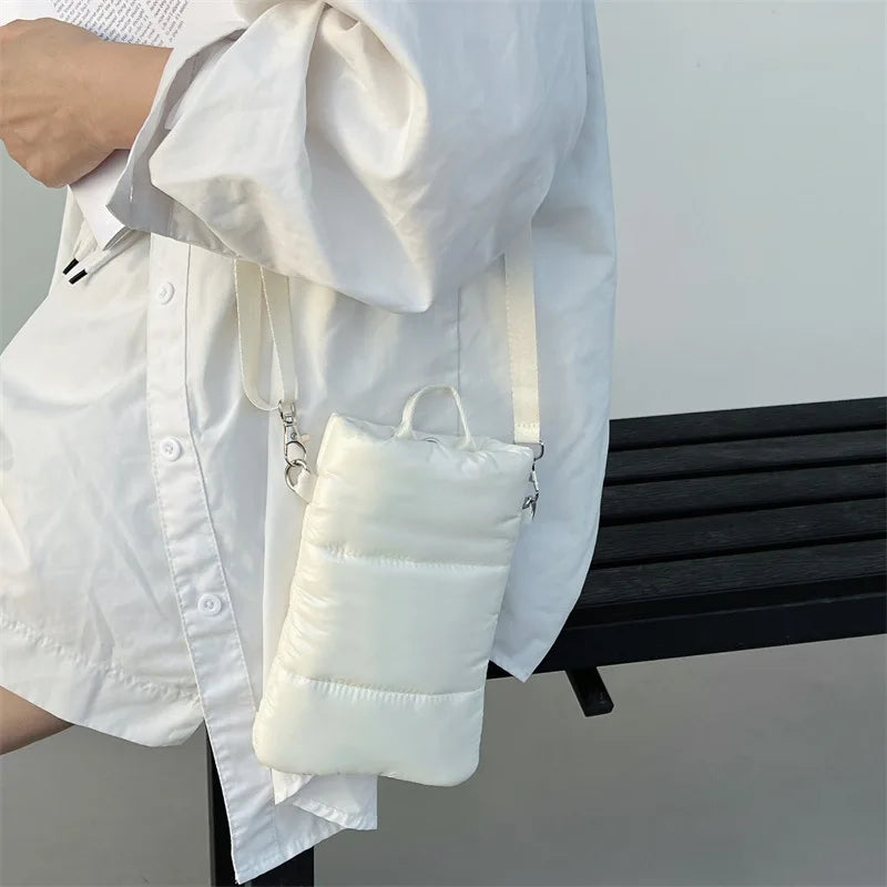 Fashion Women Mobile Phone Bag Shoulder Crossbody Bags Designer Candy Color Cotton Padded Soft Phone Pouch Female Purse Wallet