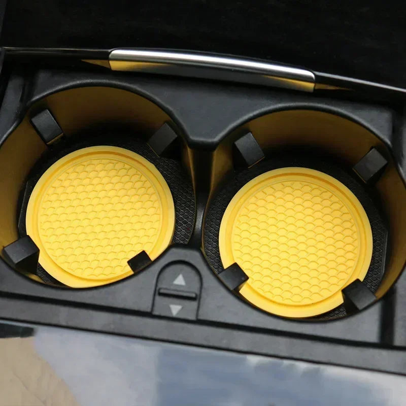 Car Coasters, Universal 2 Pcs Car Coasters for Women Bling Car Accessories, Silicone Anti Slip Crystal Car Cup Holde