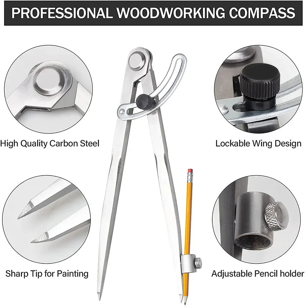 Woodworking Compass Drawing Carpenter Compass 100MM-300MM Circular Marking Tool Design Layout Tool for Geometry Drawing Drafting