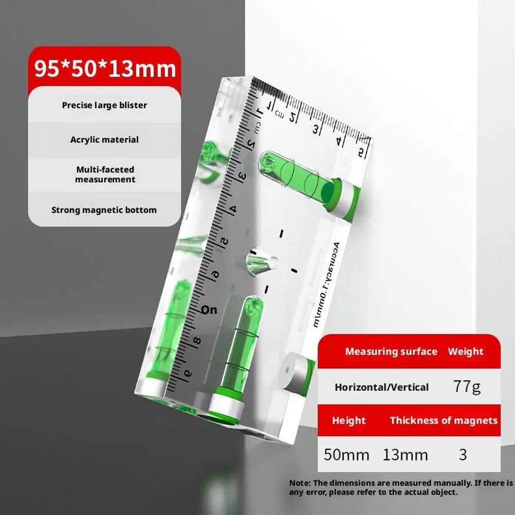 Acrylic Mini Level Ruler Strong Magnetic High-precision Shatterproof Mini Bubble Level  for Picture Hanging & Layout Tool