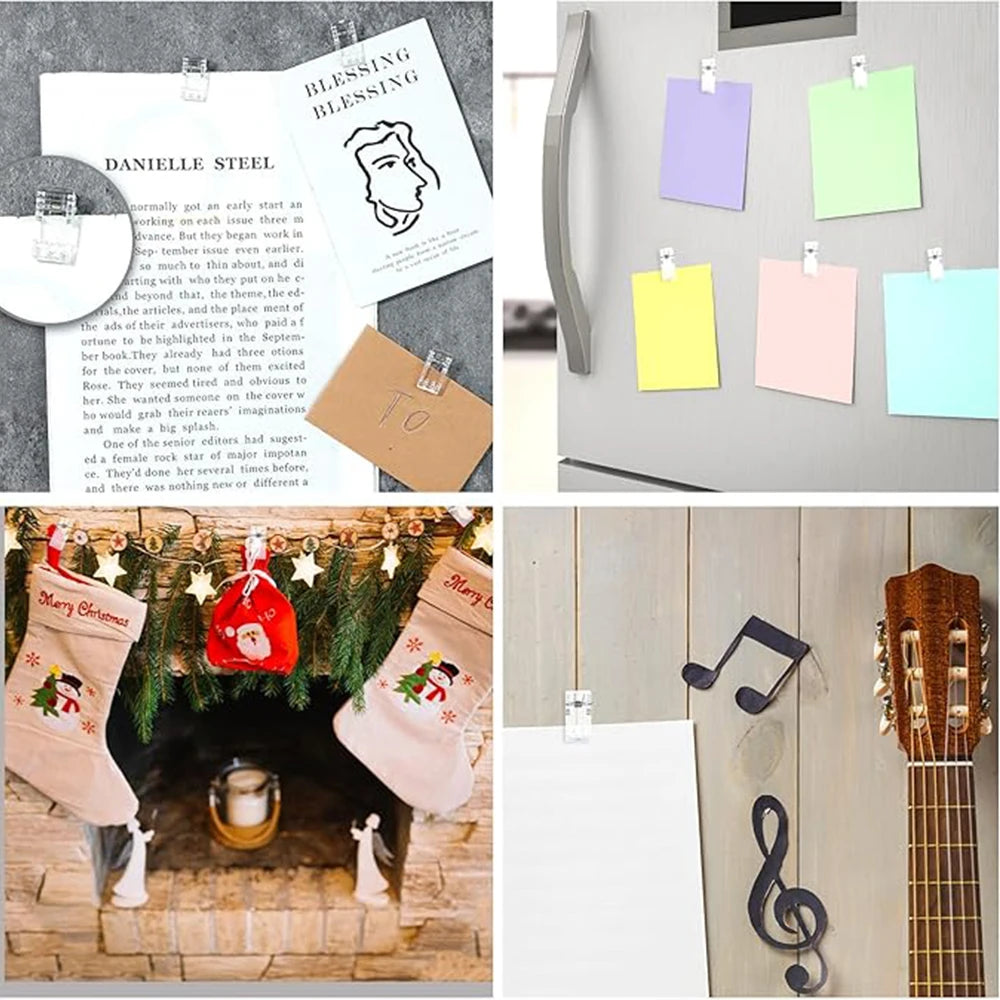 50PCS Self-adhesive Wall Tapestry Clips Transparent Acrylic Clips Poster Photo Wall Hanging Spring Clips Office Clips