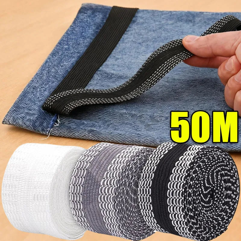 50M Self-Adhesive Pants Hem Paste Tape Trouser Edge Paste Iron-on Pant Shorten Repair Jean Hemming Tape For DIY Sewing Fabric
