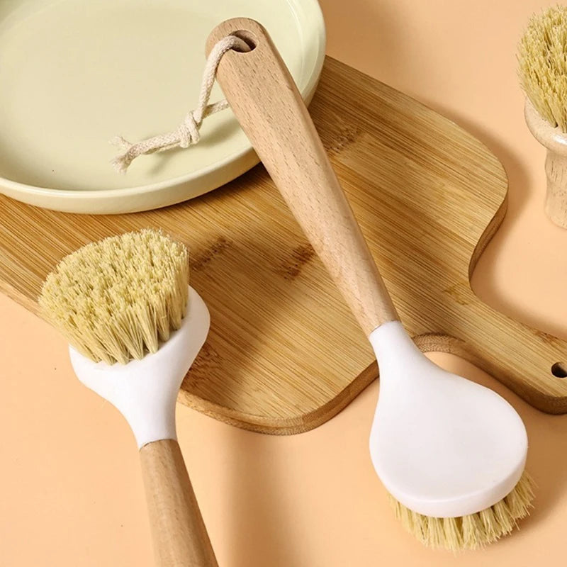 Kitchen Cleaning Brush Natural Wooden Handle Cleaning Brush Dishwashing Brush Cast Iron Frying Pan Brush