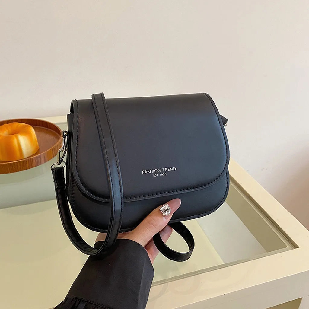 2026 New Fashion Saddle Shoulder Bag Women PU Leather Crossbody Bag Simple Solid Color Flap Messenger Bag Fashion Handbags Pouch