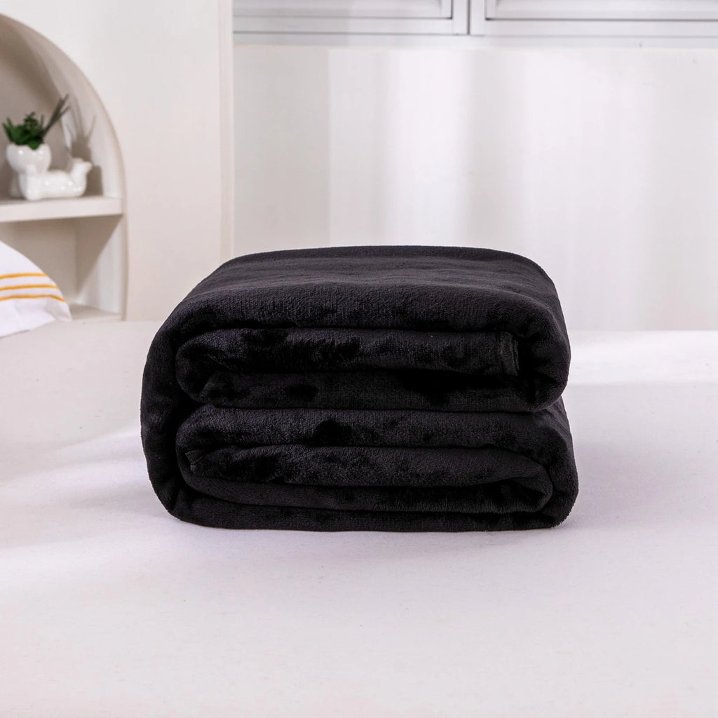 250GSM Black Flannel Blanket Soft Plush Fleece Throw Warm Cozy Bed Cover for Sofa Bedroom All Season Blanket Queen King Size
