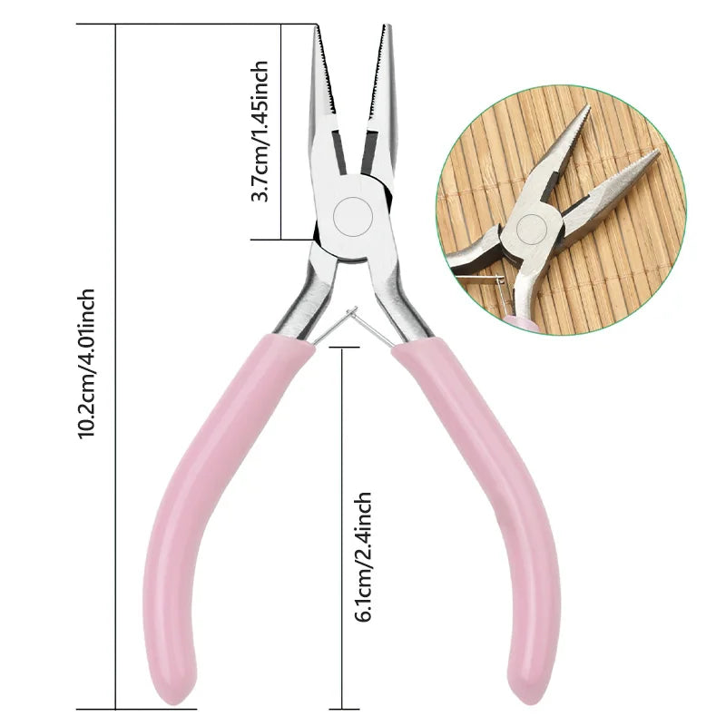 Cute Pink Color Handle Anti-slip Splicing and Fixing Jewelry Pliers Tools & Equipment Kit for DIY Jewelery Making Needlework