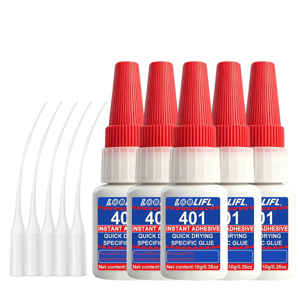 Loolifl 401 Instant Adhesive 10g 1-7Pcs Super Glue Fast Dry Cyanoacrylate Glue Universal Strong Bond for Metal Plastic Ceramic