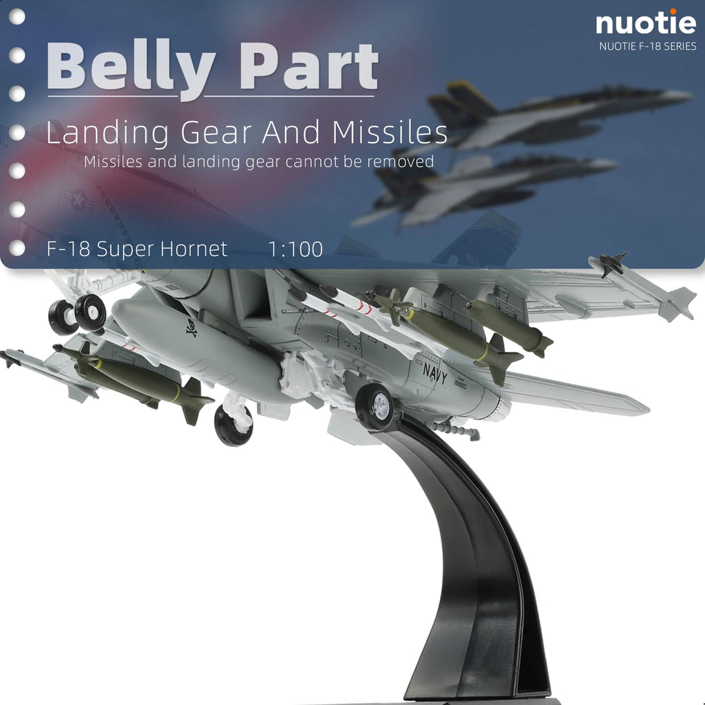 NUOTIE 1/100 F/A-18 Super Hornet Diecast Metal Fighter Jet Model Kits Pre-Build Replica 1943-2018 Jolly Roger Livery Military