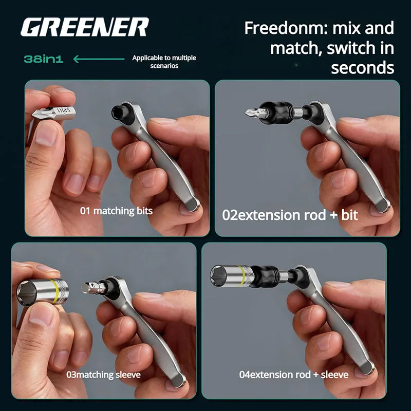38-Piece Set Portable Fast Ratchet Wrench Sleeve Tool Xiaofei Fast Hexagonal Torx Screwdriver Bicycle Repair Tools