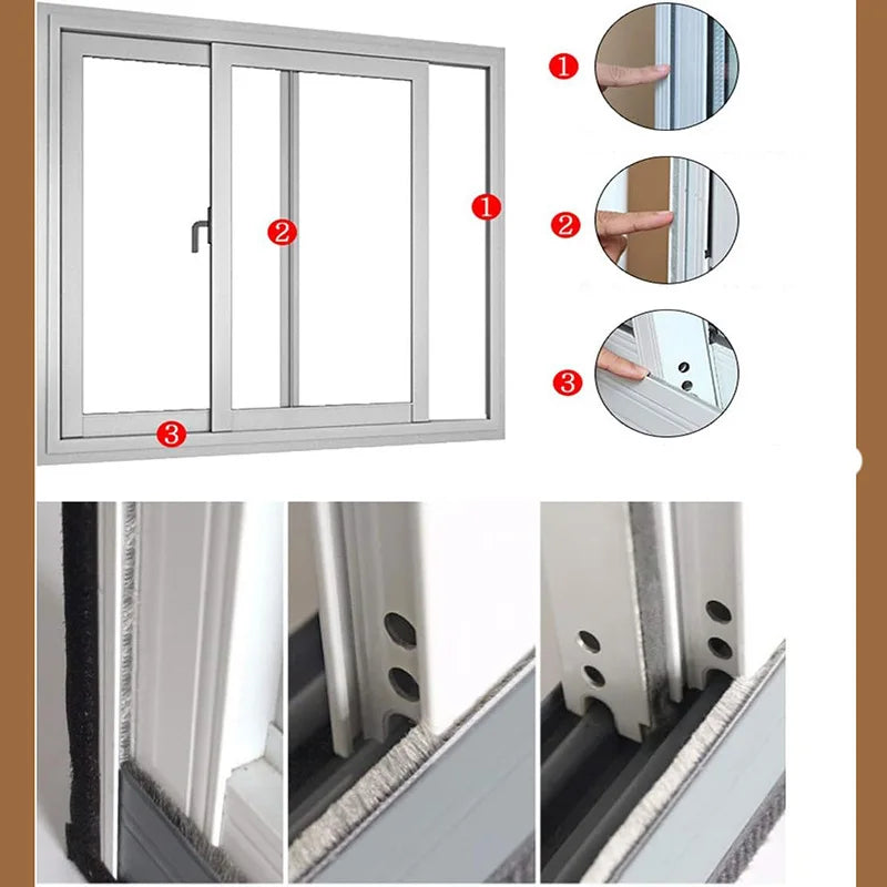 10Meters Brush Strip Self Adhesive Door Window Sealing Strip Home Door Window Sound Insulation Seal Film Door Swal Weather Strip