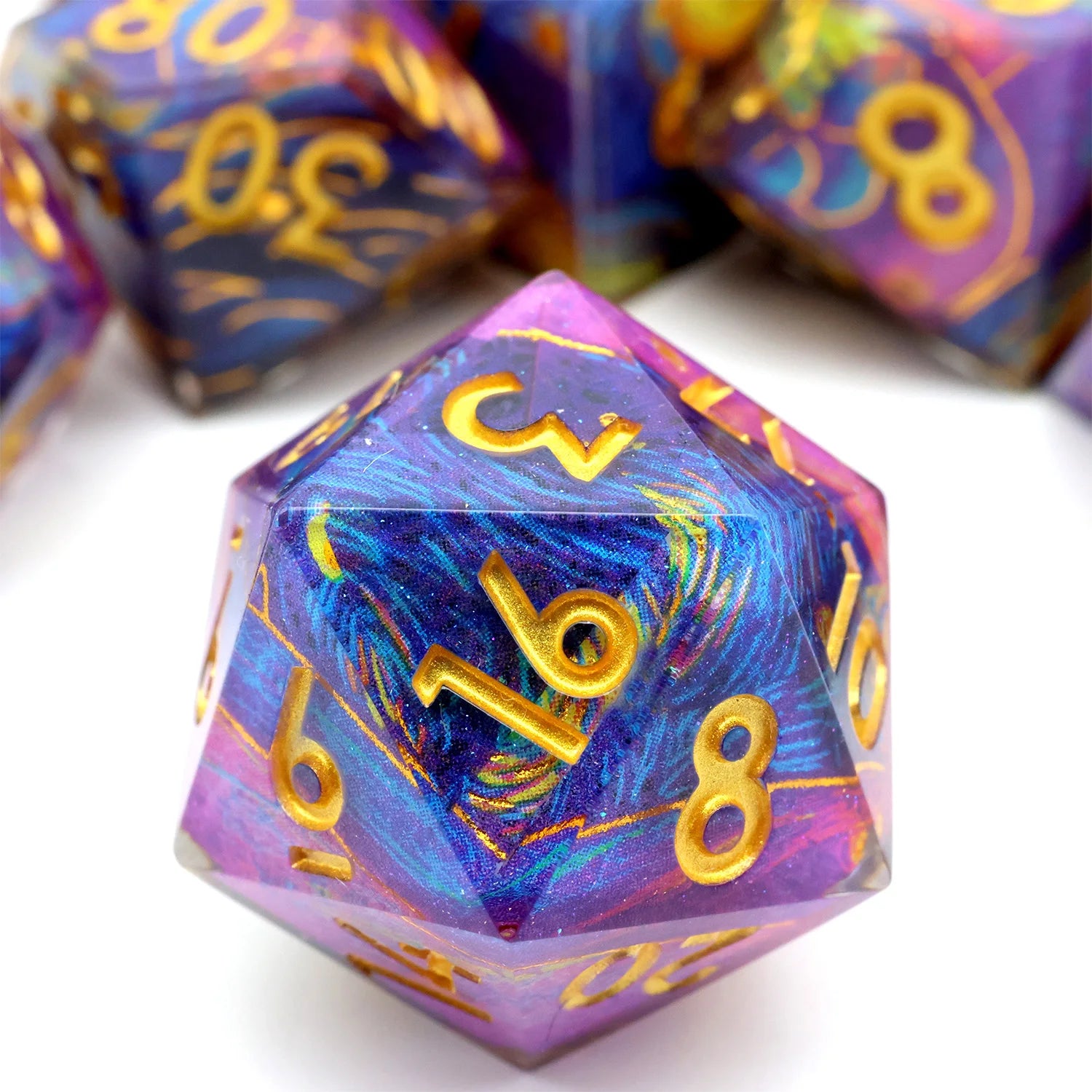 Enchanting DND Dice Set with Ocean Wave & Peach Blossom Designs-Perfect for Board Game,RPG & Tabletop Gaming Adventures-F2