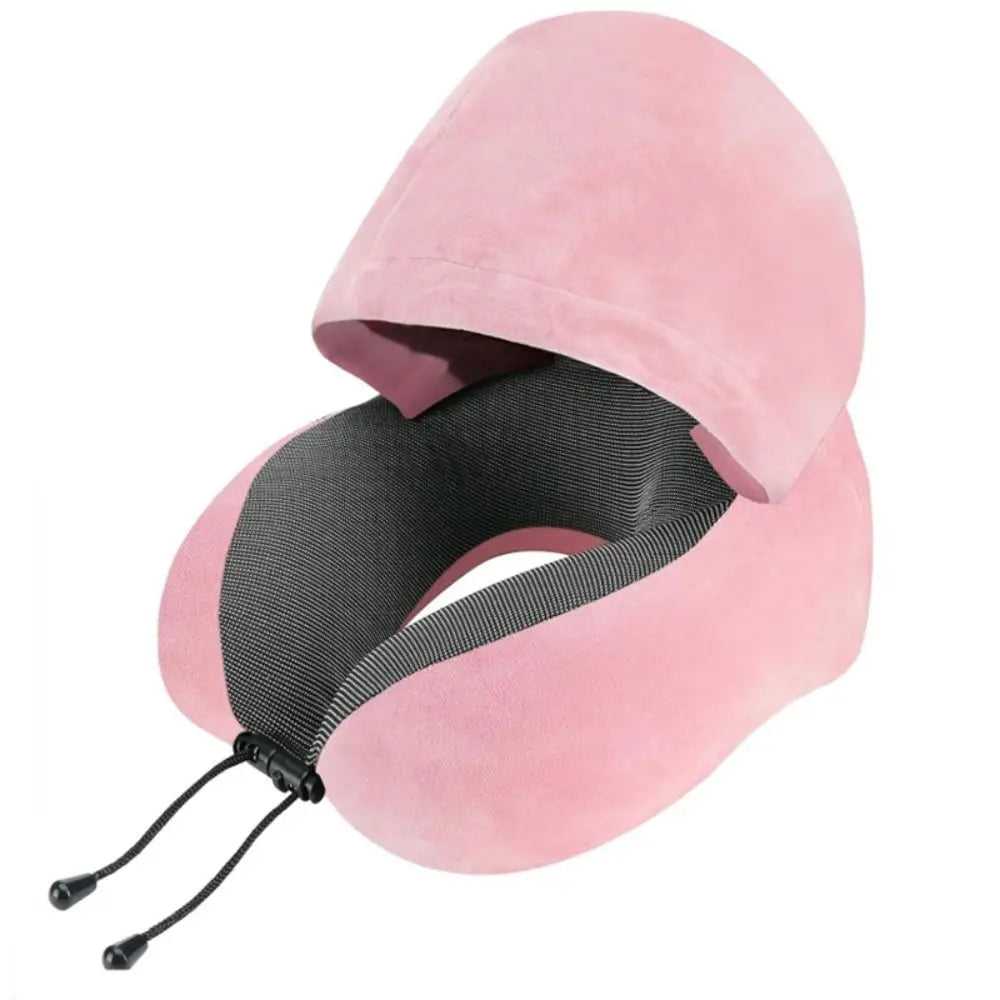 Removable Travel Neck Pillow Adjustable with Storage Bag Hooded Pillow Comfortable Soft Support U-shaped Pillow with Cap