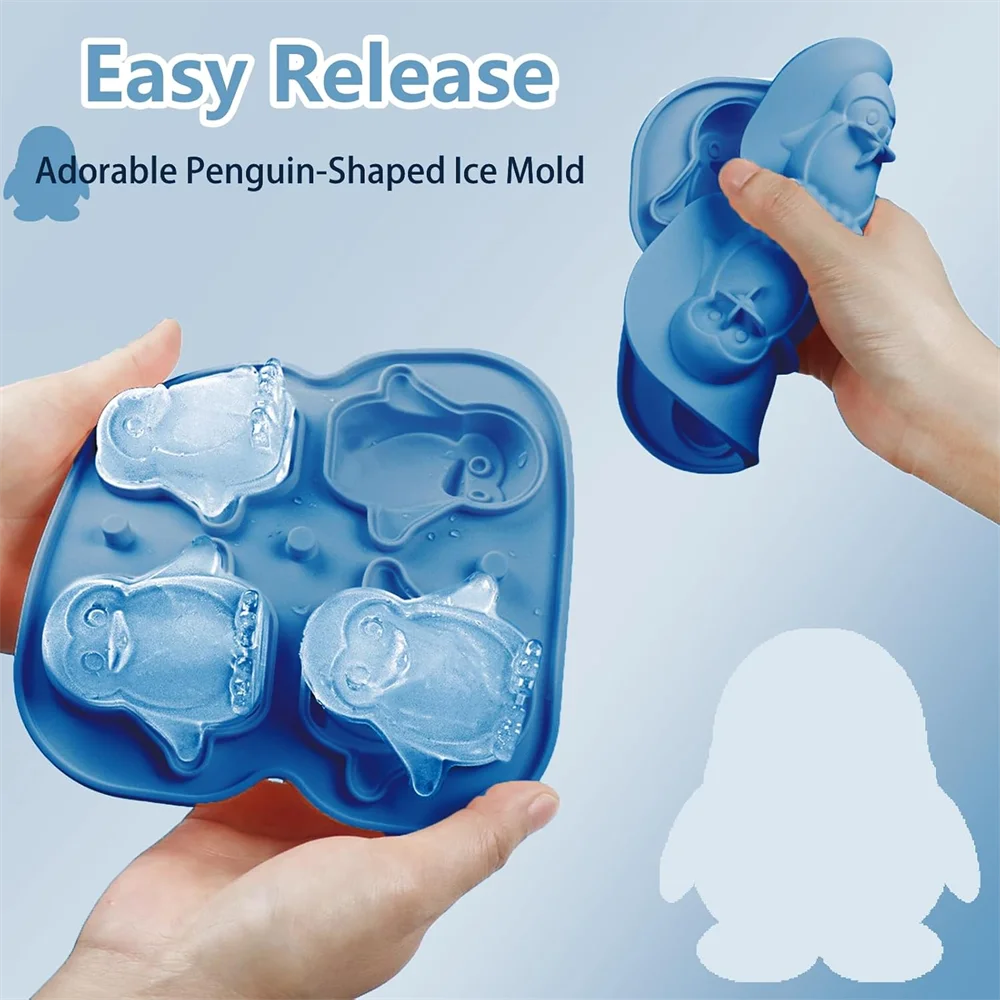 Ice Cube Tray,Silicone Ice Cube Tray with Lid,Penguin Ice Cube Trays for Whiskey Cocktails Gin Beer Juice, DIY Ice Cube Mold
