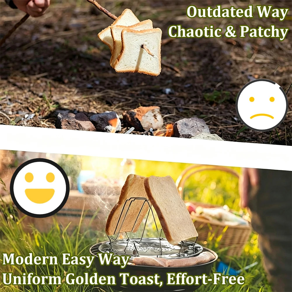 Foldable Stainless Steel Camping Toaster Rack Portable Gas Stove Bread Toast Holder Outdoor BBQ Picnic Hiking RV Burner Toaster