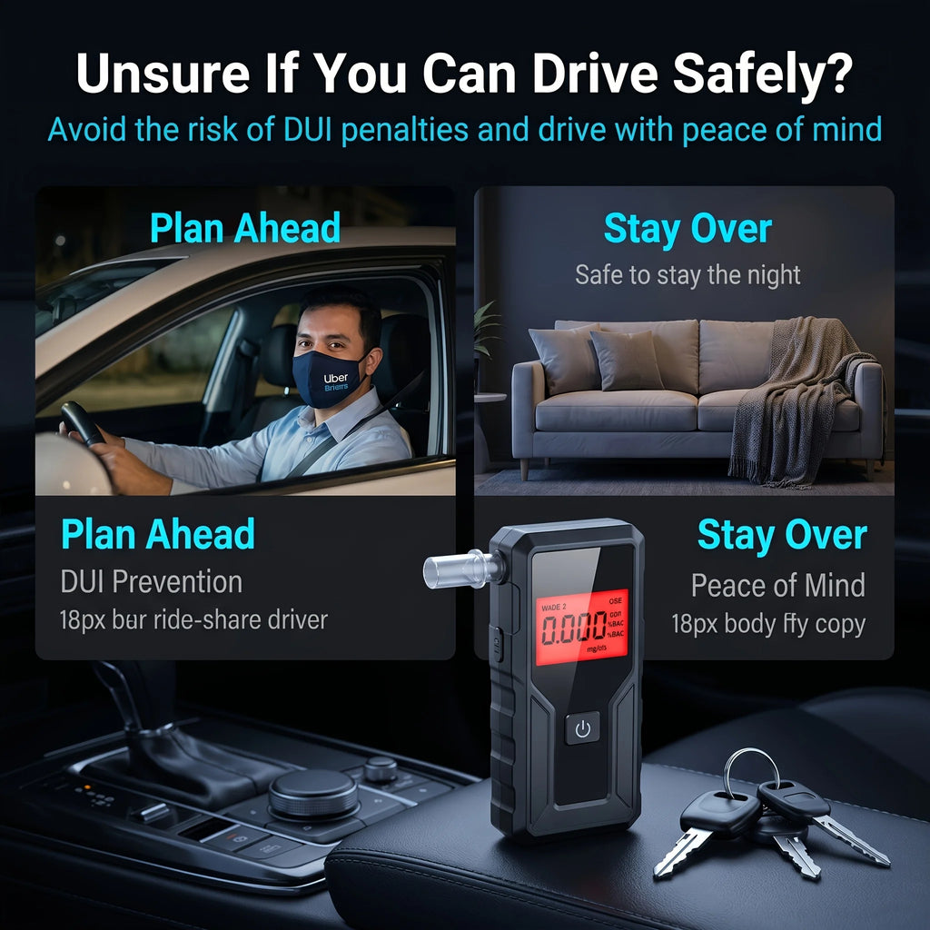 2026 New Model, Large LCD Display and Replaceable Blow Tube Breathalyzer, One Click Alcohol Tester (Battery Not Included)