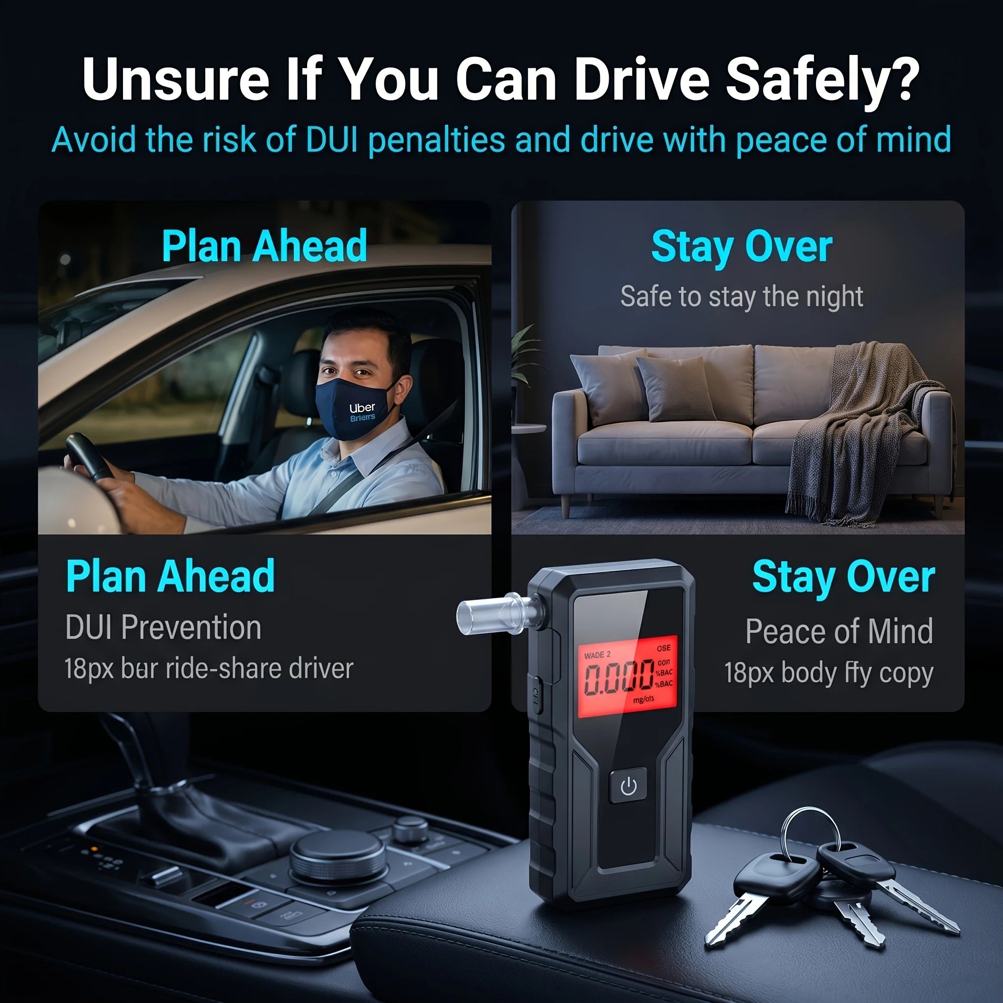 2026 New Model, Large LCD Display and Replaceable Blow Tube Breathalyzer, One Click Alcohol Tester (Battery Not Included)