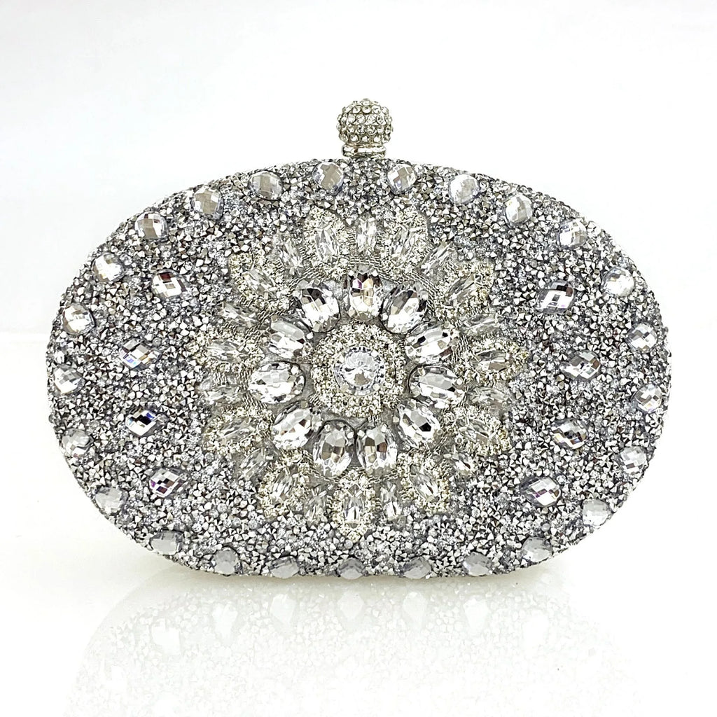 Flower Rhinestones Evening Bags Metal Prom Clutch Diamonds Clutch with Chain Shoulder Handbags Wedding Female Dress Purse Gift