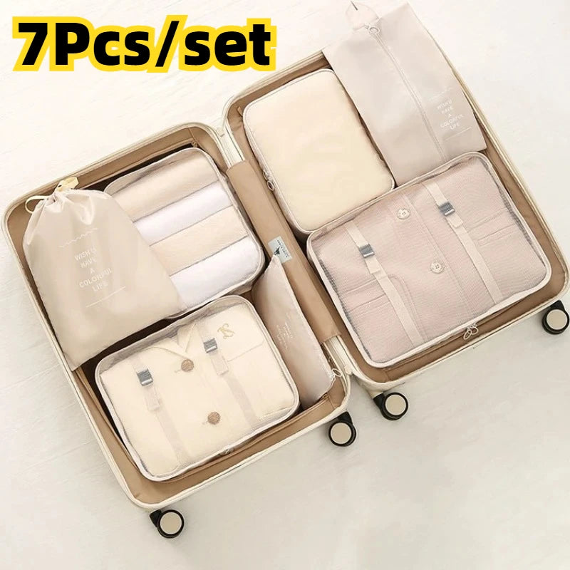 7Pcs/set Travel Luggage Storage Bags Toiletries Shoes Clothing Underwears Sorting Organizer Bag Set