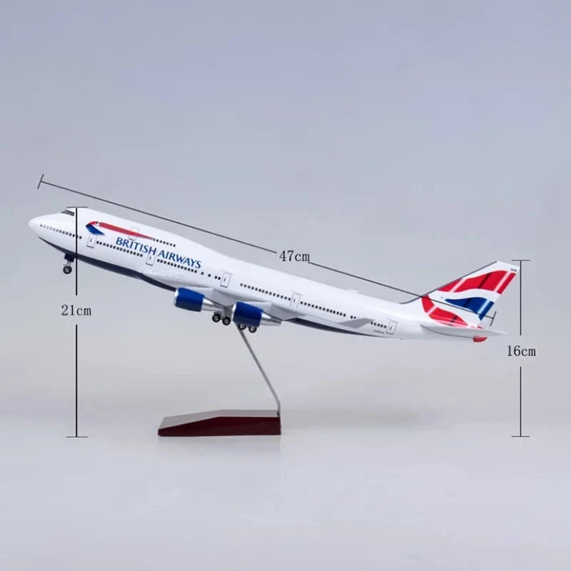 47CM model plane 747 British Airways Plastic model Resin Static miniature airplane  for Collection Or Gift Display Decorations